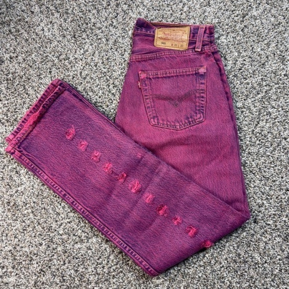 Vintage Levi's 501 Women's 28x29 Jeans USA Made Purple Acid Wash Distressed 90s